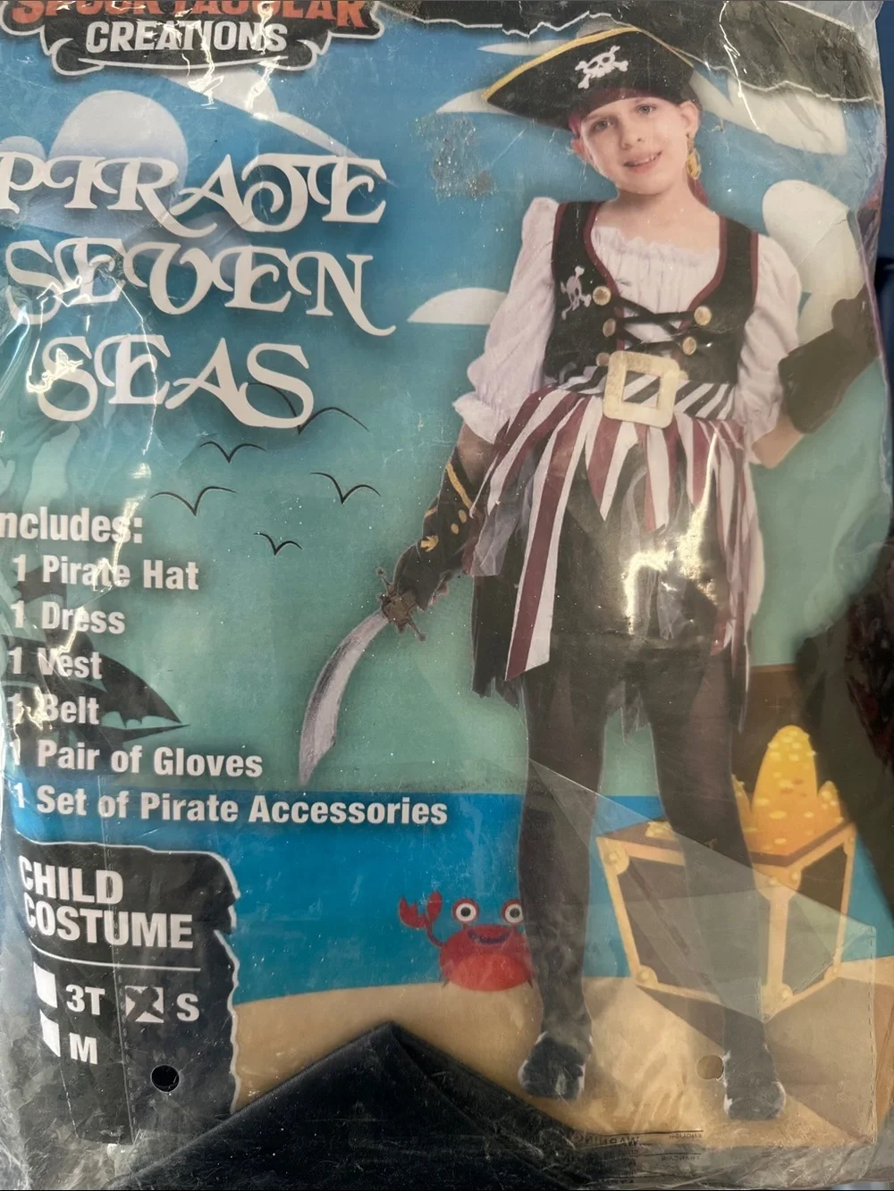 Kids Pirate Costume Dress in Black, White & Burgundy - Brand: Spooktacular S